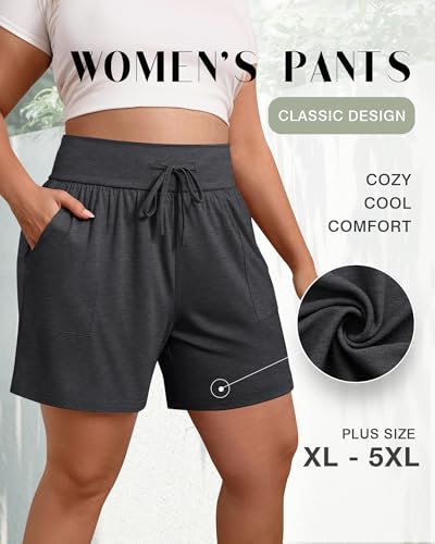 3 Pack Women's Plus Size Cotton Shorts, Drawstring Sweat Shorts Loose Lounge Running Athletic Shorts with Pockets4