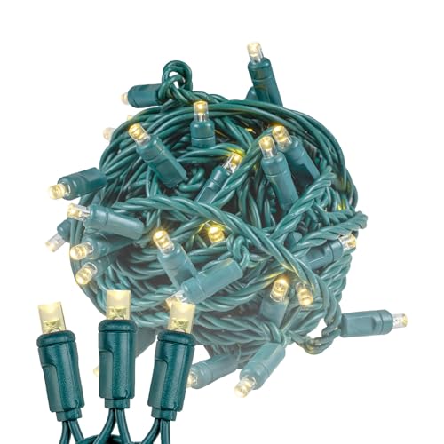 Novelty Lights 25ft 50 LED Warm White Christmas Lights Outdoor/Indoor, 6' Spacing, Green Wire String Lights for Festive Xmas Lighting, IP55, UL Listed, Dimmable, Connectable