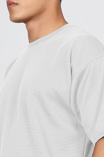 Image of SHODOX Men Oversized T Shirt Solid Dotted Design | Round Neck Loose Fit Drop Shoulder Casual T-Shirt for Men