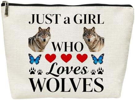 SIUNY Wolf Gifts for Women Cosmetic Bags, Just A Girl Who Loves Wolves Makeup Bag Wolf Lovers Gift for Women Birthday Christmas Presents for Her Friends Sister BFF Besties Makeup Travel Bag (Wolves)