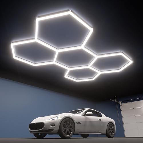 Litezone Hexagon Garage Lights, 5-HEX 240W 5000K Daylight Garage LED Lights, Modular Honeycomb Shop...