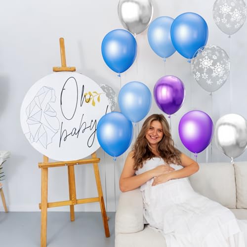 Image of 68Pcs Purple and Blue Party Balloons Kit 12 Inch Pearl Light Blue Metallic Purple Silver Snowflake Balloons with Ribbons for Winter Theme Birthday Wedding Girls Party Decorations.