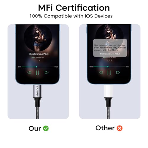 Image of Sounce Lightning to 3.5mm Audio Converter - DAC Chip, Braided Cable, Aluminum Housing, Supports Mic & Stereo Sound for Multi-Device Compatibility