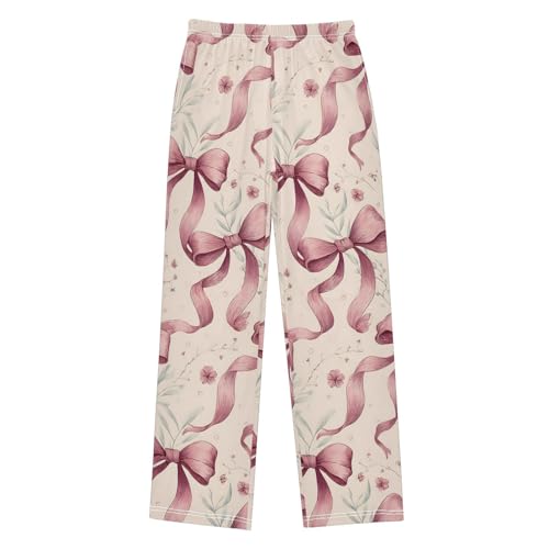 Pink Bows Grass Pajama Pants Long Sleep Pant Soft PJ Bottoms Sleepwear