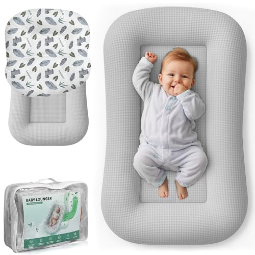 Image of azopesy Baby Lounger for Newborn - Infant Lounger 0-24 Months with Lounger Cover, Adjustable Baby Nest Lounger, Breathable Fabric & 3D Support Newborn Lounger, Portable Newborn Essentials, Gray