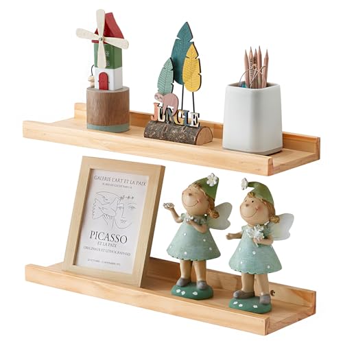OAKERLAND Lot de 2 Etagere Murale Pin Bois, 30cm Etagere Flottante en Pin pour Maison, Bureau, Chambre, Salon, Salle de Bain, Cuisine (50 x 15 cm)