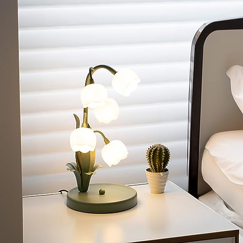 Puresilks 024 Flower Table Lamp,Floral Glass Lamp Shades,Lily Of The Valley Lamp For Living Room Decor Classic Cottage Bedside Desk Lamp thumb #3