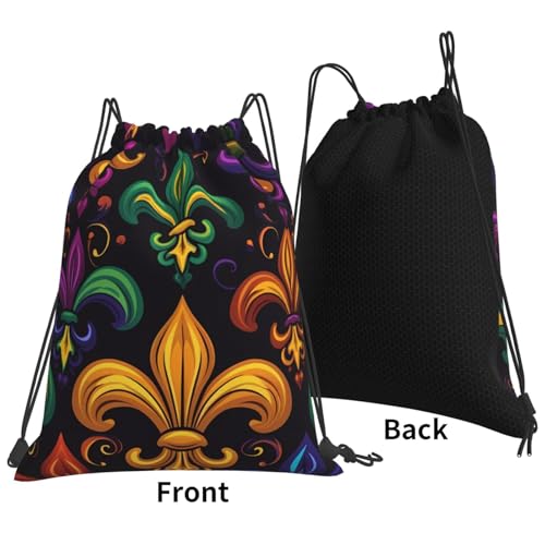 Colorful Mardi Gras Drawstring Backpack Bag Fleur De Lis String Sports Gym Sack for Men Women Lightweight Cinch Sports Sackpack for Travel Yoga Beach Swimming3