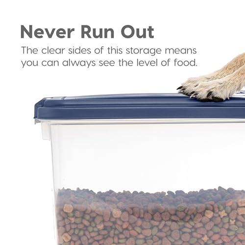 IRIS USA WeatherPro Airtight Dog Food Storage Container, Up to 11 lbs, Dog Cat Bird and Other Pet Food Treats Storage Bin, Keep Fresh, Translucent Body, BPA Free, Stackable, Navy IRIS USA WeatherPro Airtight Dog Food Storage Container, Up to 11 lbs, Dog Cat Bird and Other Pet Food Treats Storage Bin, Keep Fresh, Translucent Body, BPA Free, Stackable, Navy