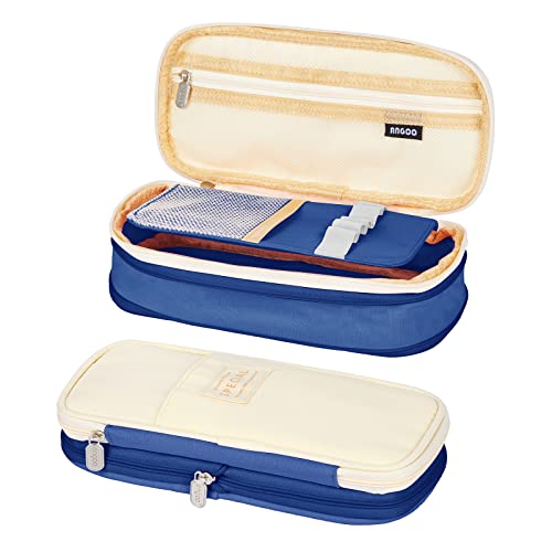 Coolzon Trousse Scolaire Extensible, Trousse à Crayons de Grande Capacité Sac à Crayons école Papeterie Organisateur Trousse à Maquillage pour Filles Garçons étudiants Enfant Adultes,Bleu Marin