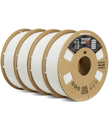 OVERTURE Filamento PETG de 1.75 mm, filamento de impresora 3D PETG, carrete de 4 kg, precisión dimensional +/-0.03 mm, se adapta a la mayoría de impresoras FDM (4 blancas)