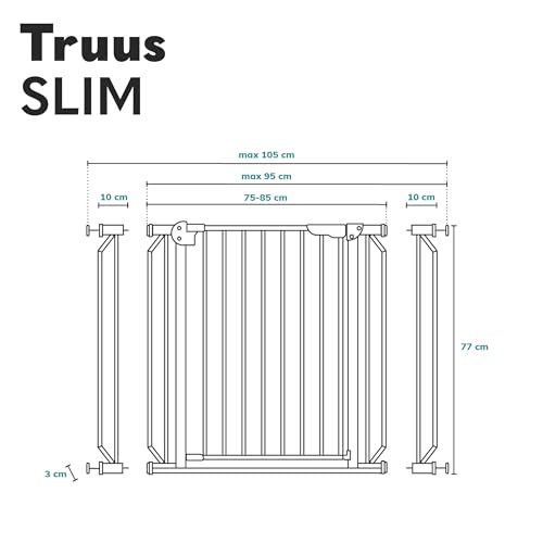 Lionelo Truus Slim Sicherheitstor, Verstellbare Breite von 75 bis 105 cm mit Press-Fit, Höhe 77 cm, Öffnung in beide Richtungen, Selbstverriegelung, abgerundete Kanten