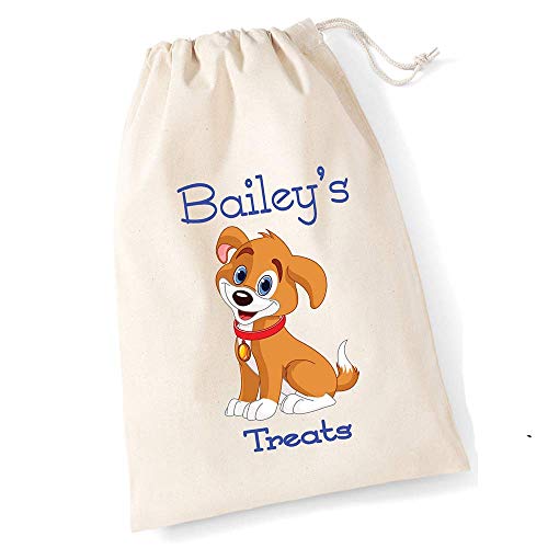 Personalised Dog Cotton Drawstring Treat Bag Name Biscuits Doggy Puppy