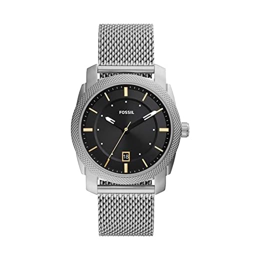 Fossil Reloj para hombre Machine, movimiento de tres manecillas con fecha, caja de 42 mm de acero inoxidable plateado con correa de acero inoxidable, FS5883