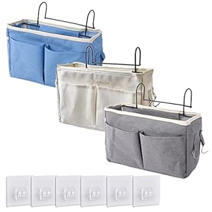 Tohoee 3 Stück Betttasche Hängetasche Hochbett Organizer Stuhl Armlehne Sofa Aufbewahrung Großer Stauraum Hängend Bettaufhänger mit 6 Stück Wandhängehaken für Schreibtisch Bett Krippe Schranktür