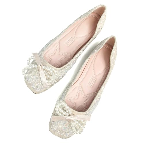 TN TANGNEST Womens Bowknot Ballet Flats Square Toe Sequin Rhinestone Dress Flats Cute Slip On Loafers Comfortable Wedding Flats3