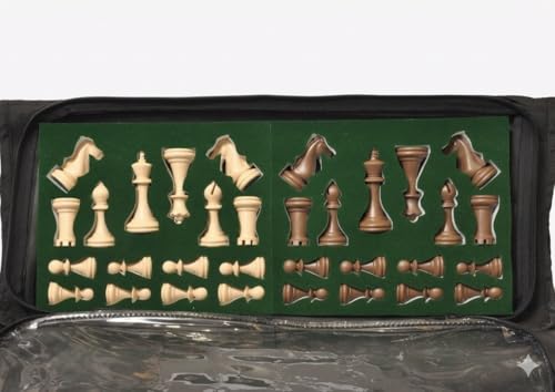 Image of PALM ROYAL HANDICRAFTS 17x17 inches Portable Travel Chess Set - Roll-Up Vinyl Board with Staunton Chessmen and Zippered Carrying Case - Perfect for Tournaments, Schools, and Outdoor Play.