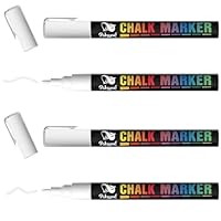 WISYOK White Liquid Chalk Pens, 3mm Reversible Bullet & Chisel Point Chalk Markers, Erasable Chalk Marker Pens for Chalkboard, Window, Glass, Jars and Mirror- 4 Pack
