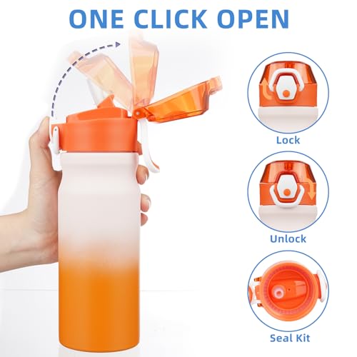 Image of BJPKPK 18 oz Water Bottle with Straw & Handle, Insulated Stainless Flask | Leak Proof Locking Lid, Thermal, Double Wall Vacuum, Keeps Hot /Cold, BPA Free, Dishwasher Safe, Travel & Sports, Coral