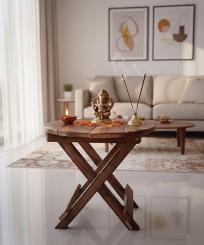 Image of Bros Moon Wooden Bed Side Table Small Folding end Table Round 12 Inch