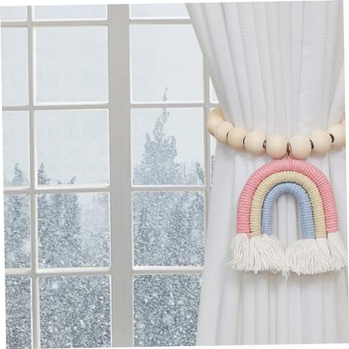 2 alzapaños magnéticos para cortinas con cuentas de madera y borla arcoíris para el dormitorio 5
