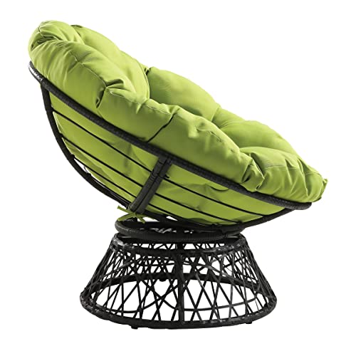 Image of OSP Home Furnishings Wicker Papasan Chair with 360-Degree Swivel, Grey Frame with Green Cushion