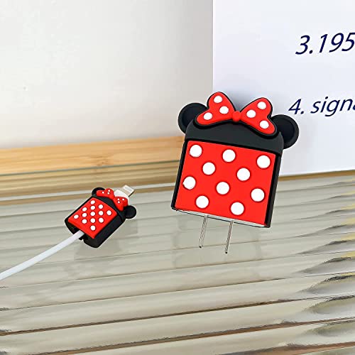 Image of Cartoon 3D Design Protective Case for 18W 20W iPhone 14 13 12 11 Pro Max Fast Charging Cable Adapter Charger, Cute Cartoon Lightning Data Cable Case for iPhone Charger-(Minnie)