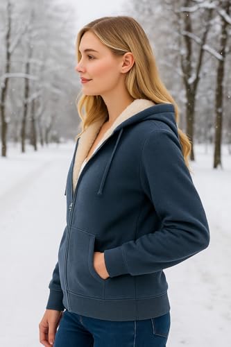 Image of ADBUCKS Hoodies for Women Winter Fleece Sweatshirt - Full Zip Up Thick Soft Fur Lined Hooded Jacket Coat