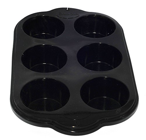 Selecto Bake 6 Cup Silicone Bun, Muffin Tray Non Stick Tin Baking Pudding Mold, 6 Cup Muffin Pan Non Stick Cupcake Baking Mould Silicone (Black)