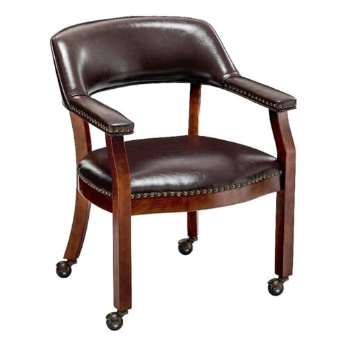 Convenience Concepts Take a Seat Dillon Rolling Armchair 25.25" - Traditional Accent with Wheels, Transitional Swivel Desk or Table Chair for Office & Dining Room, Espresso Vegan Leather