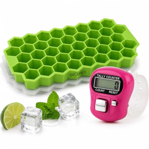 Image of Combo of Silicone Ice Cube Trays with Lids and (1 Pc Finger Tally Counter), Flexible Icecube Tray Silicone for Freezer, Non-Stick Ice Cube Mold, Leakproof Ice Tray with Lid, Big Size Ice Cube Maker