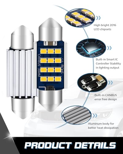 Alopee 6-Pack 6418 LED Bulb C5W 1.42" Festoon Warm White 3000K miniatura 4