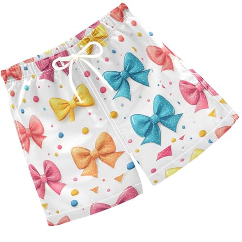 Pigsaly Boys Swim Trunks Bright Polka Dots Ribbon Colorful Bow Boys Board Shorts Swimsuit Swimwear Summer Bathing Suit 4T