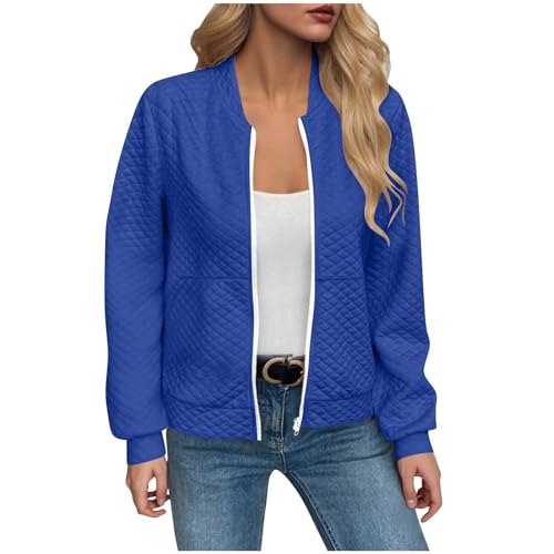 Genérico Chaqueta Verano Mujer Chaqueta informal femenina ligera de manga larga estilo béisbol con cremallera abrigo cómodo para temporada uso diario (Blue, S)