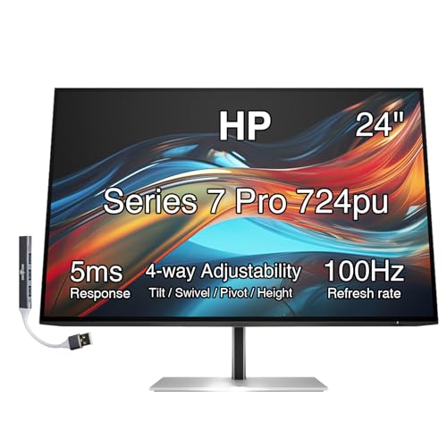 Image of HP Series 7 Pro 24 inch WUXGA USB-C Docking Monitor with Adjustable Tilt /Swivel /Pivot /Height, VESA Mount, Displayport w /DKZ Hub, Black /Silver