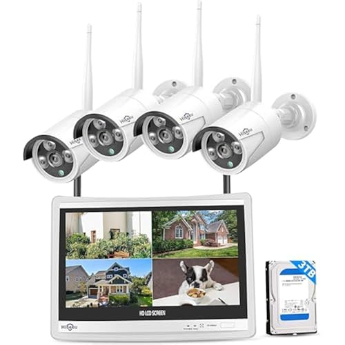 [16CH Expandable] Hiseeu Home Security System, 24/7 Recording 5MP Wired Plug-in Powered Outdoor Bullet Cameras, 2.4G/5G WiFi Pro, 4K NVR with 12" LCD Monitor, 3TB HDD, Night Vision, IP65
