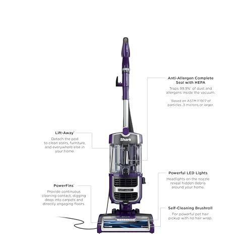 Shark Lift-Away Upright Vacuum, PowerFins, No Hair Wrap, Eggplant, ZD201 - image 9