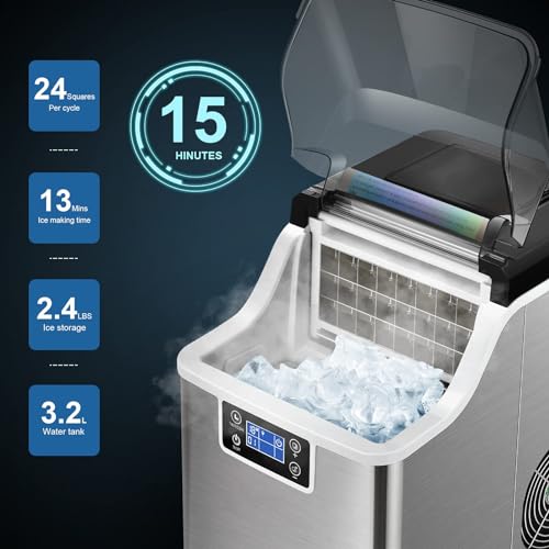 DORTALA Countertop Ice Maker, Portable Ice Cube Maker Machine with Self-Cleaning Function, 45 Lbs/Day, 24 Pcs/13 Mins, Top Loaded Ice Maker for Home Office Bar Party