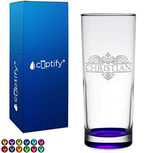 Custom Glasses Vestige Monogram 10 oz Purple Bottom Etched Highball Glass Engraved with Personalized Text Party Favor Decoration Birthday Gift