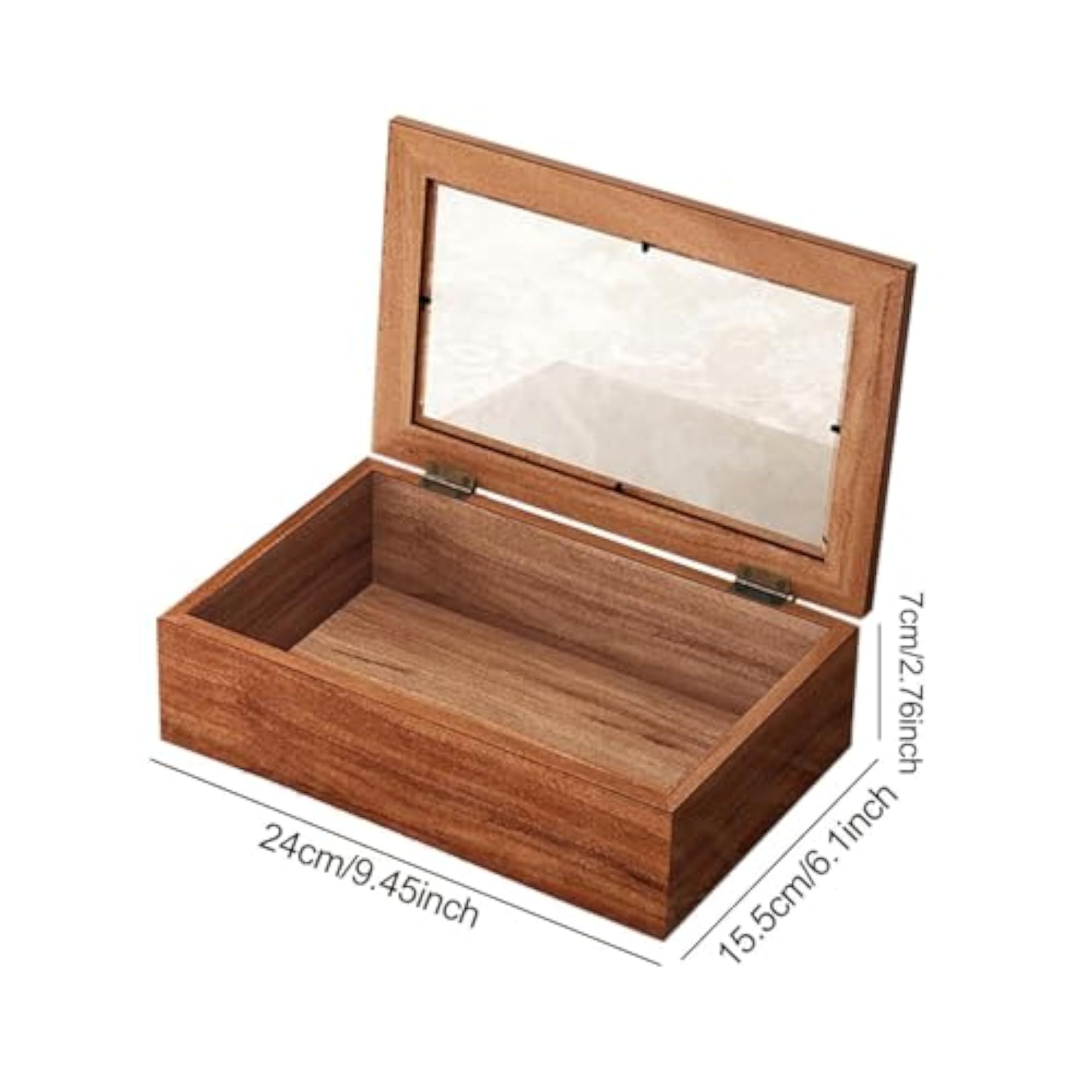Rustic Wood Storage Box with Glass Top Lid, Collectibles Organizer