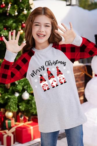 Image of BesserBay Girl's Christmas Buffalo Plaid Raglan Top Funny Holiday Graphic Shirt 4-14 Years