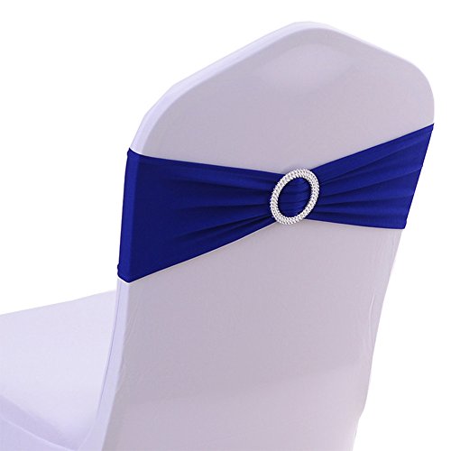 Uniquemystyle Spandex Chair Cover Stretch Band with Buckle Slider Sashes Bow Wedding Banquet Decoration 10PCS (Royal Blue)
