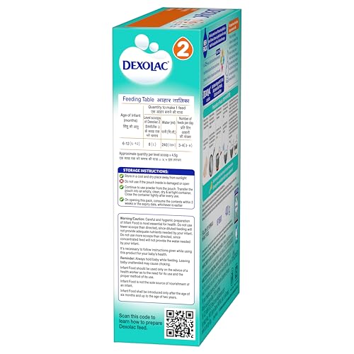 Dexolac Follow Up Infant Formula Milk Powder for Babies - Stage 2 (6 to 12 months) - with 36 Vital Nutrients - 400gms - BIB Pack