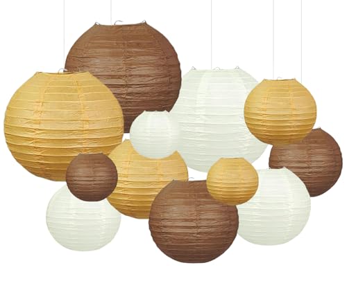 Capesaro Braun Boho Papier Laternen Dekorative 12pcs Karamel Party hängende Dekorationen rustikale Party Hochzeit natürliche Baby Dusche Boho Braun Geburtstagsfeier Home Dekor