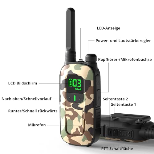 Radioddity PR-T3 Walkie Talkie für Kinder 16 Kanäle PMR446 Funkgerät für 3-12 Jahre Kinder VOX mit Taschenlampe 4KM Reichweite für Abenteuer, Outdoor, Camping, 2 Stücke