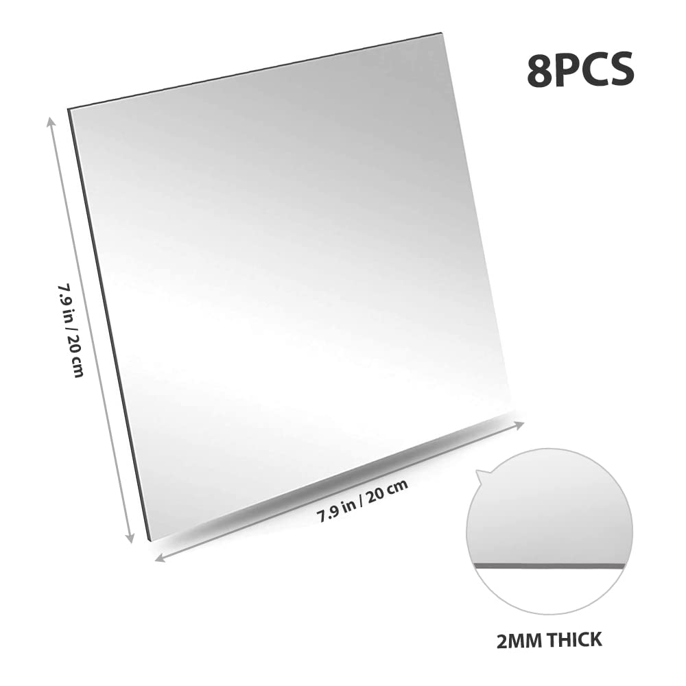 8 Piastrelle Specchio Da Parete In Acrilico – 20x20 Cm, Autoadesive, Infrangibili, Quadrate, Per Bagno, Camera, Palestra - 3