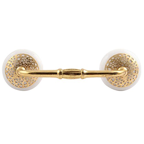 IndianShelf 1 Pack White Unique Drawer Handles Decorative Cabinet Pulls Gold Hardware 6