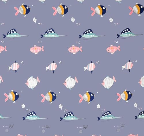 Image of 240 TC Cotton Feel Glace Cotton Elastic Fitted Printed King Size Double Bed Bedsheet with 2 Pillow Covers and Fits Upto 4-6 inches Mattress, Size- 72 inchx78 inch(Fish)