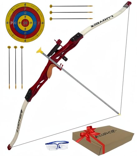 Luoyer® Pfeil und Bogen Bogenschießen für Kinder Jugendliche Einsteiger Kinderbogen Sportbogen mit Saugnapfpfeilen 3-teiliger Take-Down Recurvebogen Innen Auβen Gartenspiel (Rot)