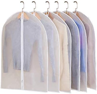 Hanging Garment Bag Lightweight Suit Bags (Set of 6) with Study Full Zipper for Closet Storage and Travel,Clear Plastic Cover for Clothes Storage Suits Dress (24X32 6PCS)